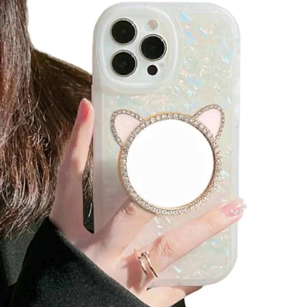 Cat Ears Shape Mirror Phone Clip Grip Holder